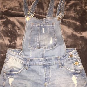 Denim short overalls